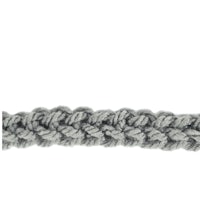 a grey crocheted cord on a white background